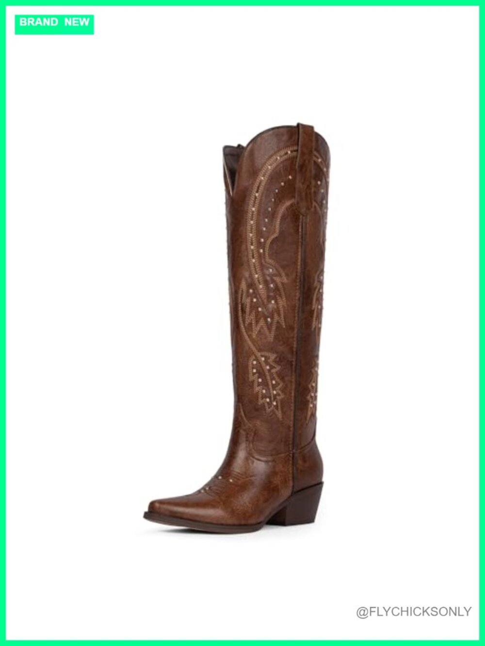 Knee High Western Cowboy Boots Faux Leather Chunky Heel Pointed Toe Slip On